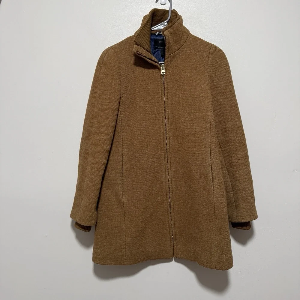 J. Crew Lodge Full-ZIp Coat in Camel Italian Stadium-cloth Wool Size 00 - Picture 3 of 5